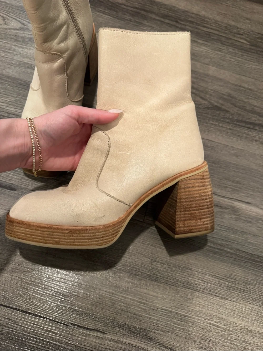 Free People Ruby Platform Ankle Boot Bone Leather Western Size 39 1/2 (9.5)